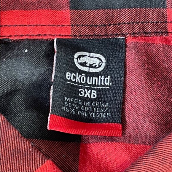 Ecko Unltd Flannel Shirt Men's Sz 3XB Button Down Red Black Plaid Lumberjack - Picture 4 of 10